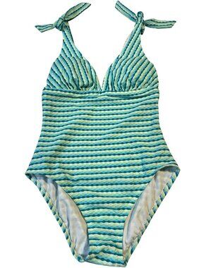 Time And Tru Womens Size S (4-6) Striped One-Piece Swimsuit With Adjustable Ties